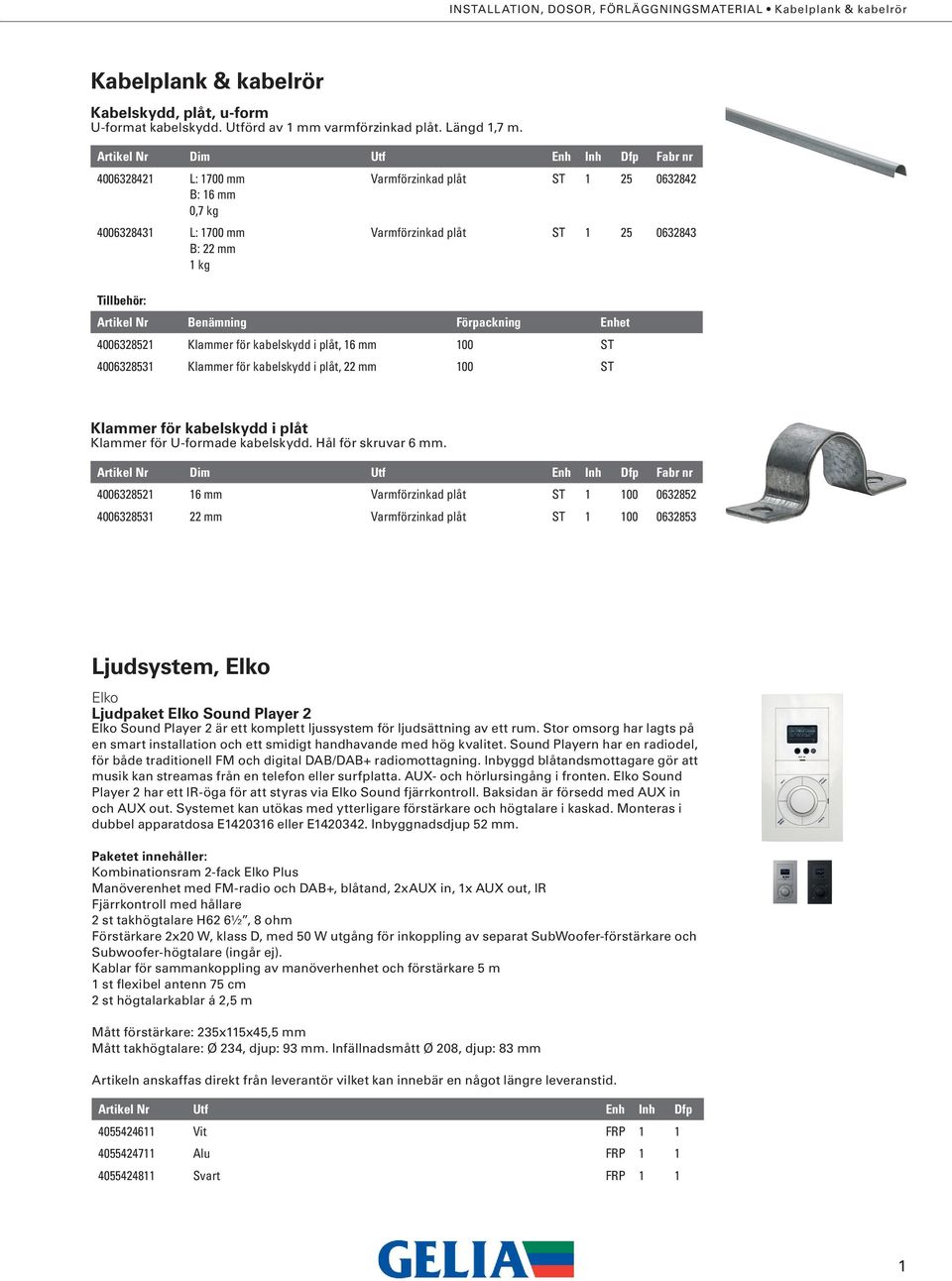 Benämning Förpackning Enhet 4006328521 Klammer för kabelskydd i plåt, 16 mm 100 ST 4006328531 Klammer för kabelskydd i plåt, 22 mm 100 ST Klammer för kabelskydd i plåt Klammer för U-formade