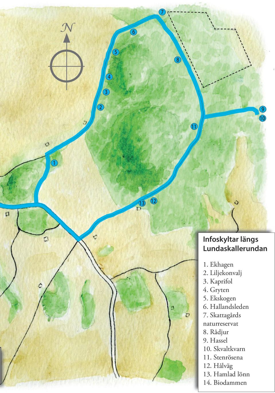 Hallandsleden 7. Skattagårds naturreservat 8. Rådjur 9. Hassel 10.