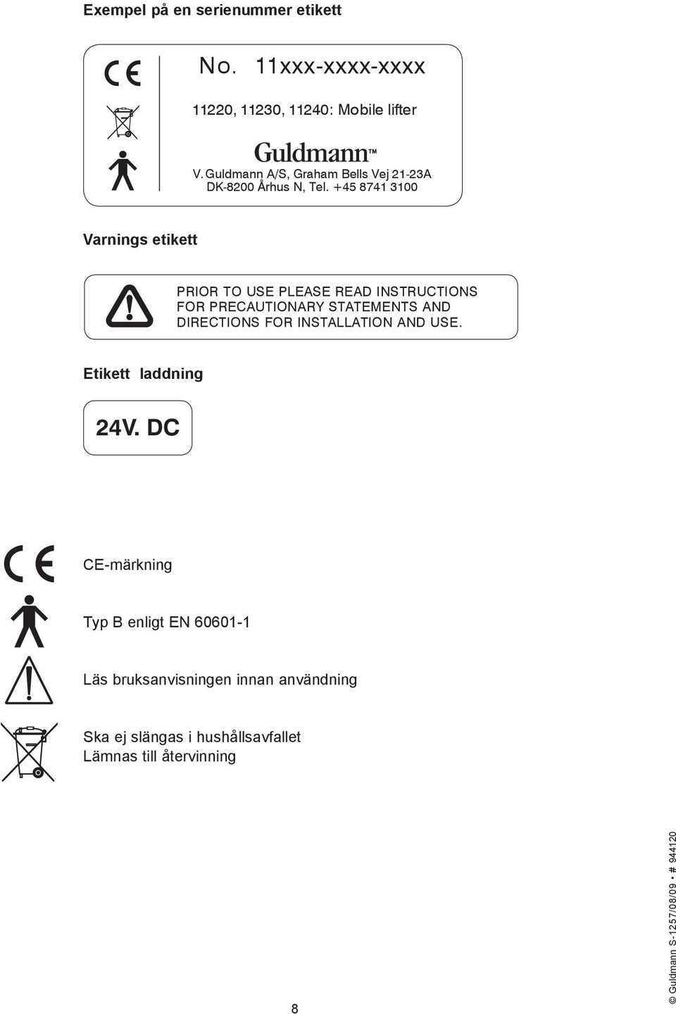 +45 8741 3100 Varnings etikett PRIOR TO USE PLEASE READ INSTRUCTIONS FOR PRECAUTIONARY STATEMENTS AND