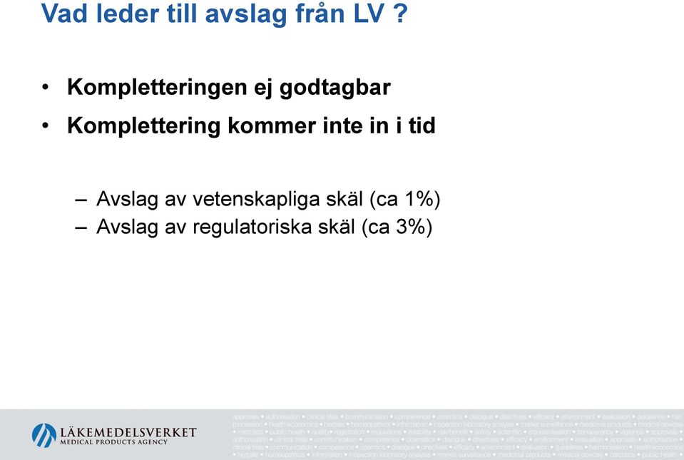 Komplettering kommer inte in i tid Avslag