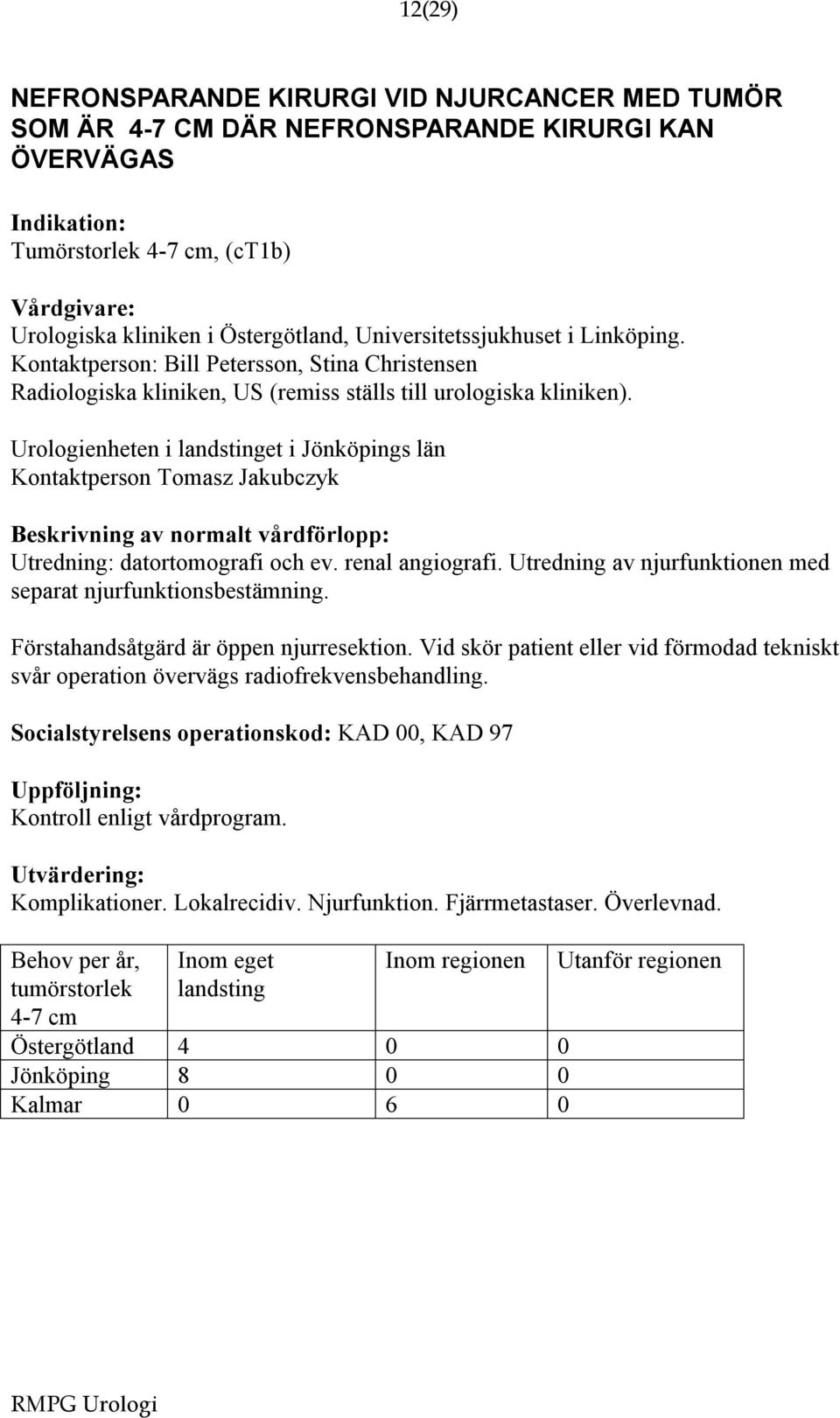 Urologienheten i landstinget i Jönköpings län Kontaktperson Tomasz Jakubczyk Utredning: datortomografi och ev. renal angiografi. Utredning av njurfunktionen med separat njurfunktionsbestämning.