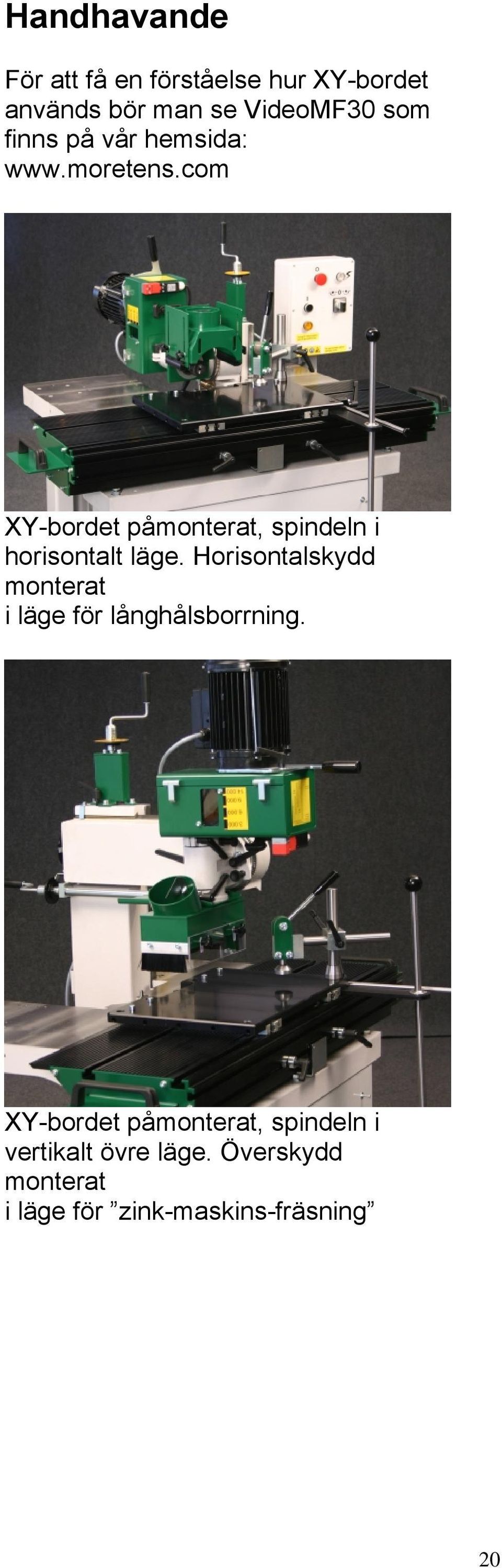 com XY-bordet påmonterat, spindeln i horisontalt läge.
