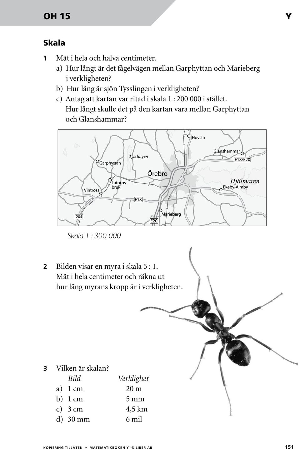 Hur långt skulle det på den kartan vara mellan Garphyttan och Glanshammar? Skala 1 : 00 000 Bilden visar en myra i skala : 1.