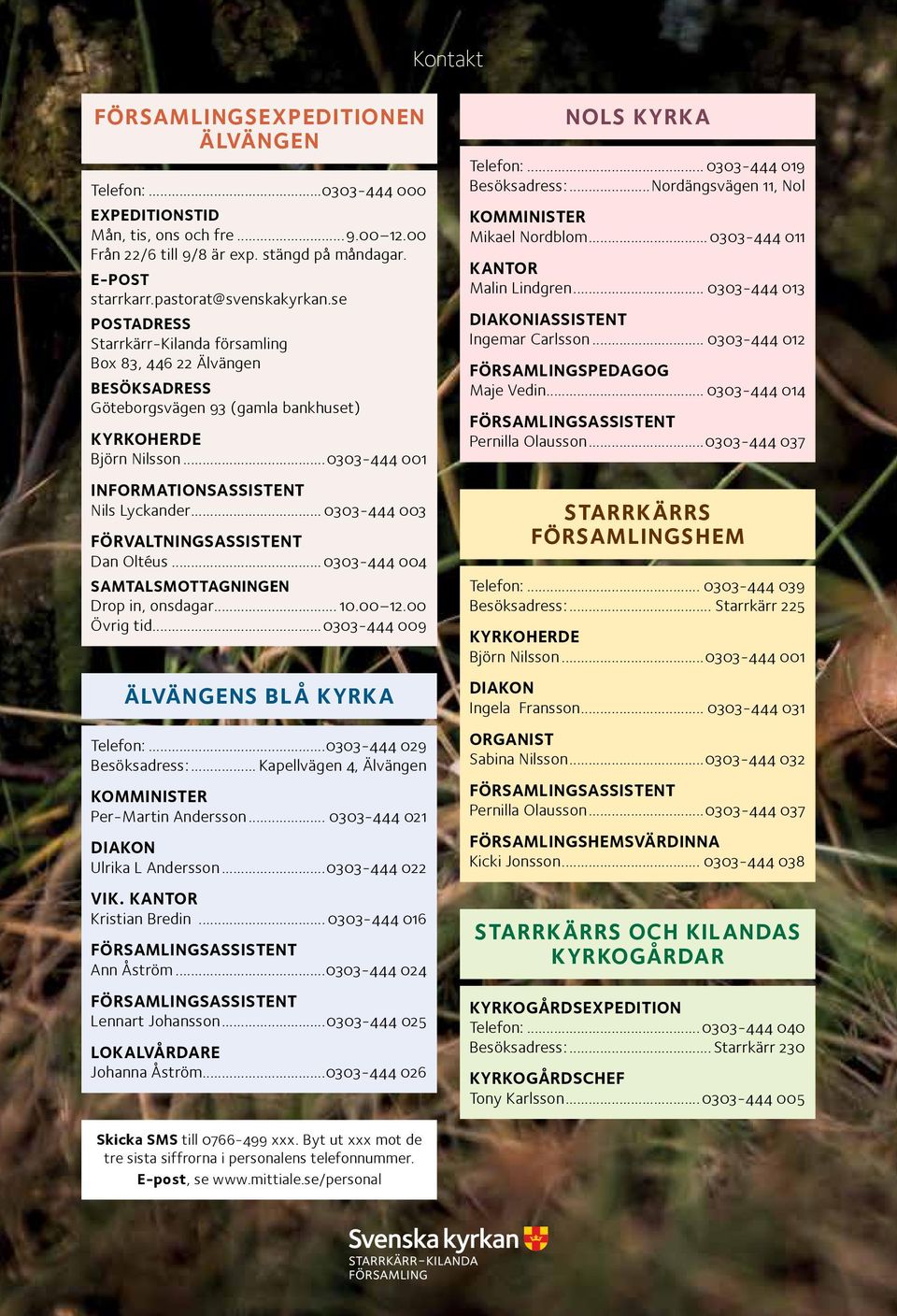 ..0303-444 001 INFORMATIONSASSISTENT Nils Lyckander... 0303-444 003 FÖRVALTNINGSASSISTENT Dan Oltéus...0303-444 004 SAMTALSMOTTAGNINGEN Drop in, onsdagar... 10.00 12.00 Övrig tid.