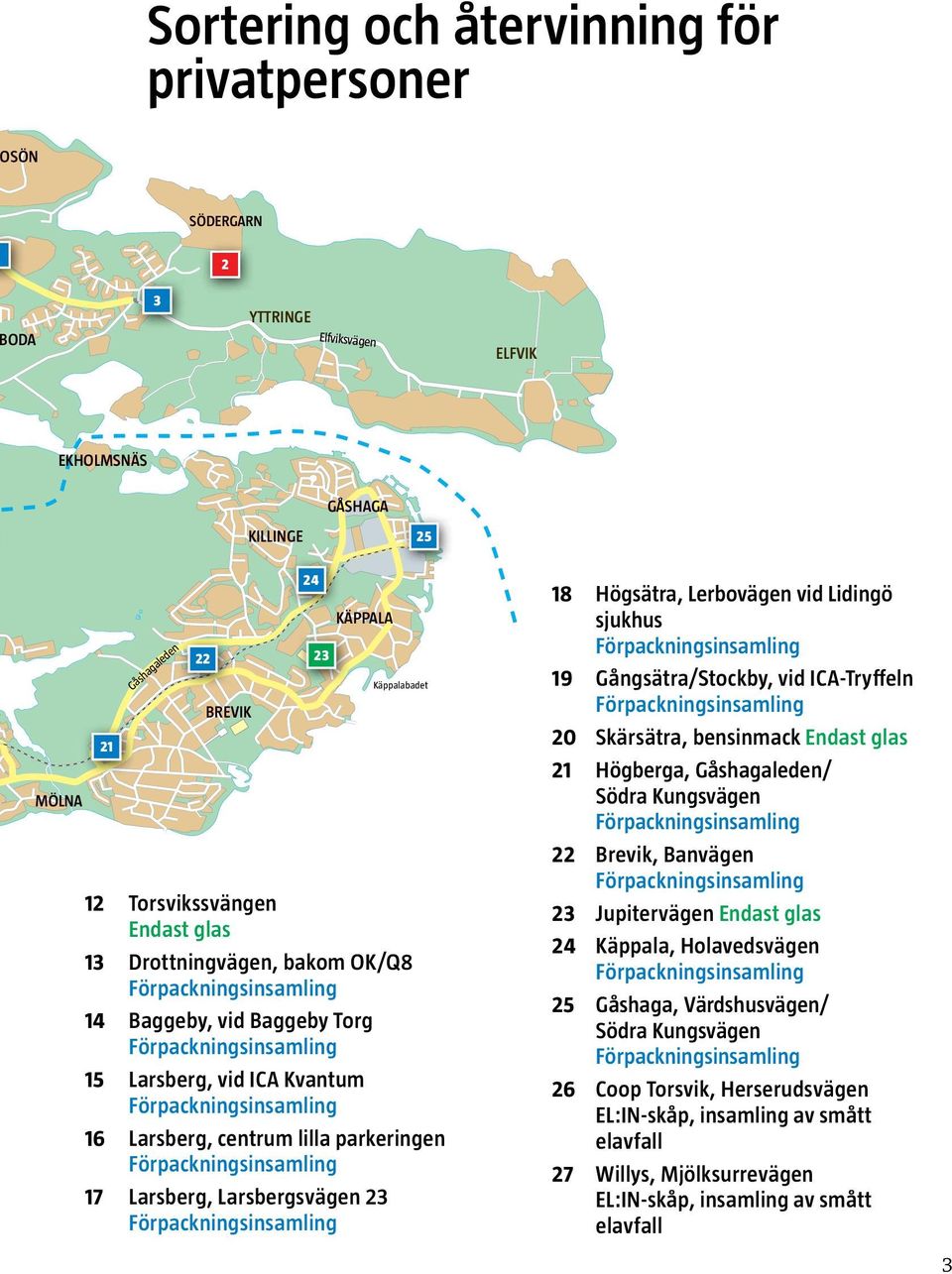 Lerbovägen vid Lidingö sjukhus 19 Gångsätra/Stockby, vid ICA-Tryffeln 20 Skärsätra, bensinmack Endast glas 21 Högberga, Gåshagaleden/ Södra Kungsvägen 22 Brevik, Banvägen 23 Jupitervägen Endast glas