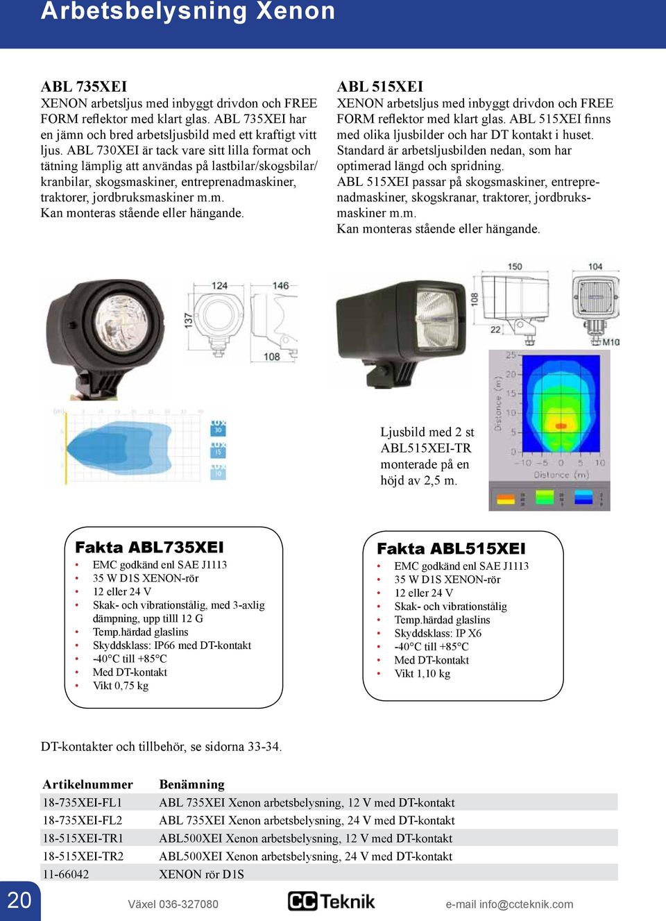 ABL 515XEI XENON arbetsljus med inbyggt drivdon och FREE FORM reflektor med klart glas. ABL 515XEI finns med olika ljusbilder och har DT kontakt i huset.