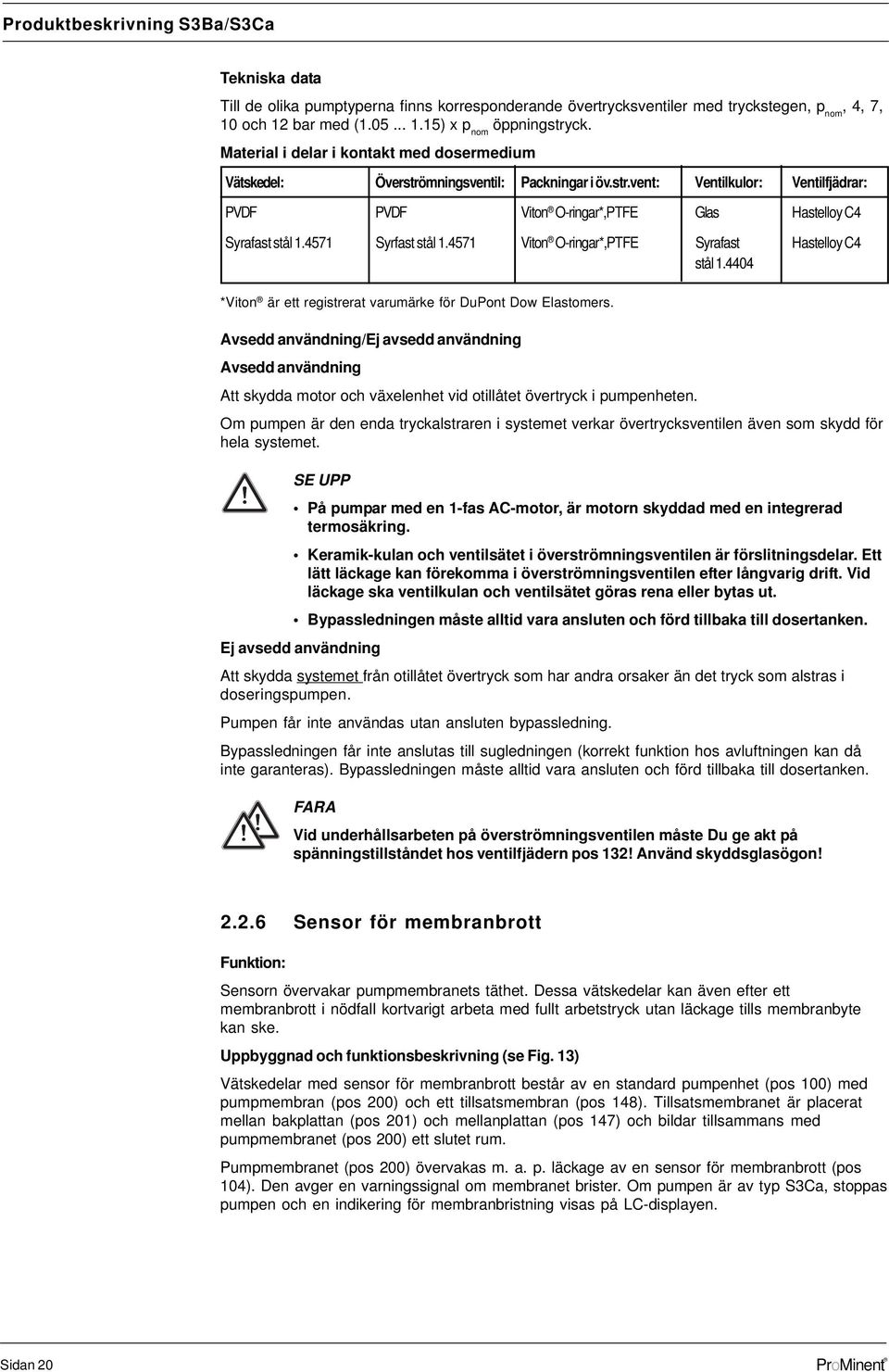 4571 Vton O-rngar*,TFE Syrafast Hastelloy C4 stål 1.4404 *Vton är ett regstrerat varumärke för Duont Dow Elastomers.