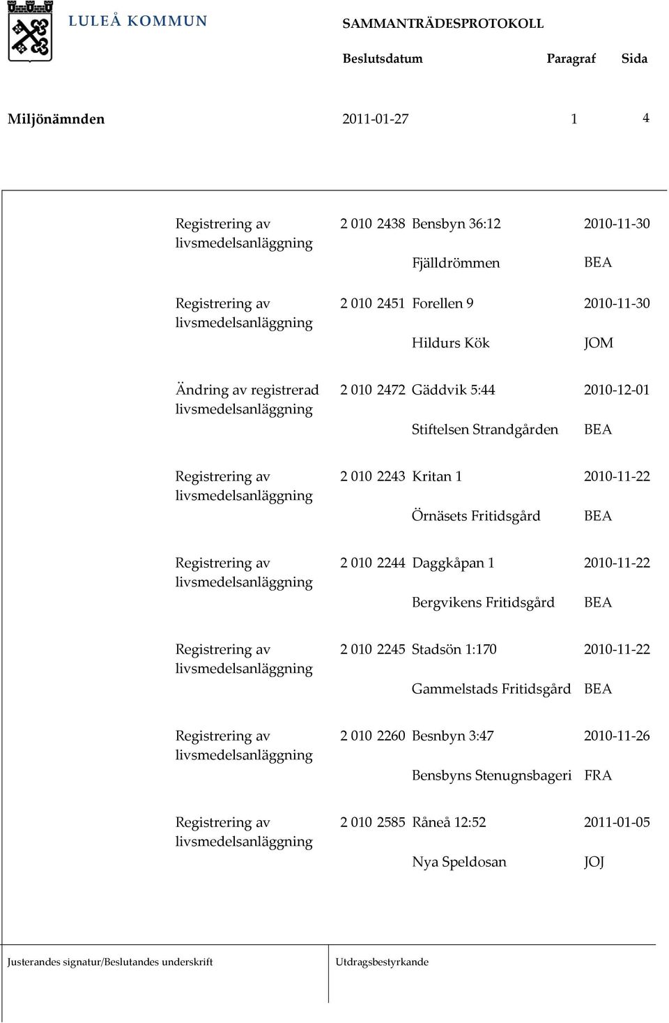 Fritidsgård BEA Registrering av 2 010 2244 Daggkåpan 1 2010 11 22 Bergvikens Fritidsgård BEA Registrering av 2 010 2245 Stadsön 1:170 2010 11 22