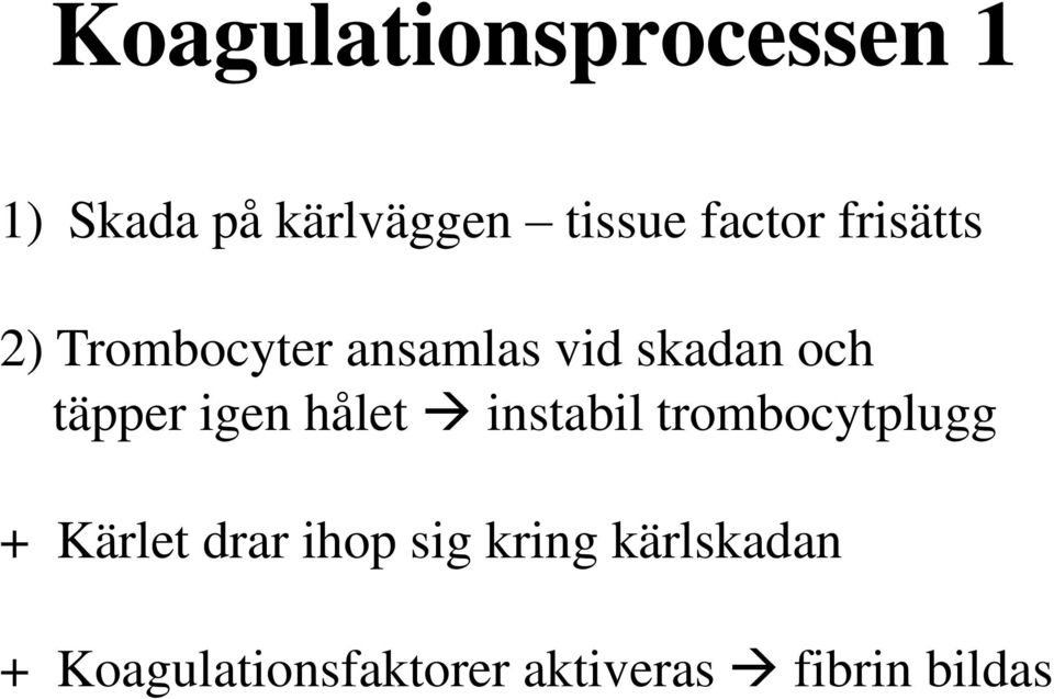 täpper igen hålet instabil trombocytplugg + Kärlet drar