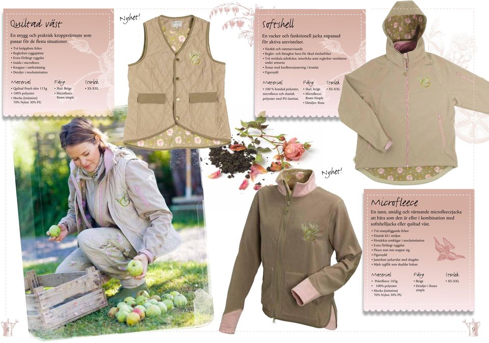 Nylon 30% PU Skal: Beige Microfleece: Roses simple XS-XXL Nyhet! Softshell En vacker och funktionell jacka anpassad för aktiva utevistelser.