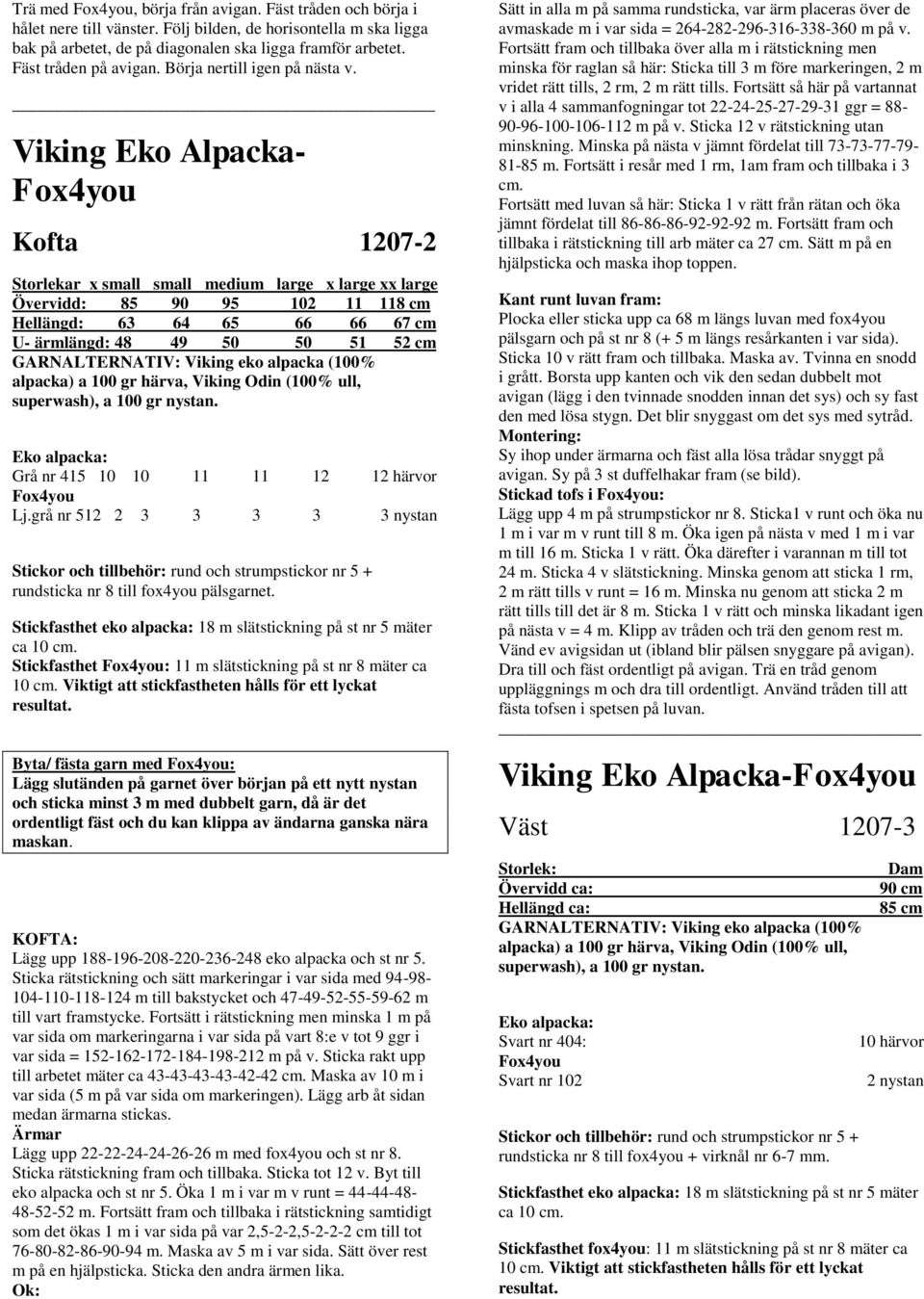 Viking Eko Alpacka- Kofta 1207-2 Storlekar x small small medium large x large xx large Öeridd: 85 90 95 102 11 118 cm Hellängd: 63 64 65 66 66 67 cm U- ärmlängd: 48 49 50 50 51 52 cm alpacka) a 100