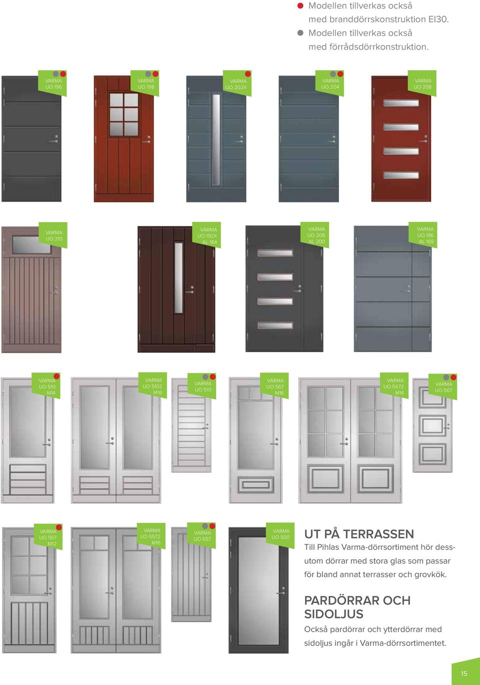 5672 M14 UO 567 UO 557 M12 UO 5572 M16 UO 557 UO 500 UT PÅ TERRASSEN Till Pihlas Varma-dörrsortiment hör dessutom dörrar med stora