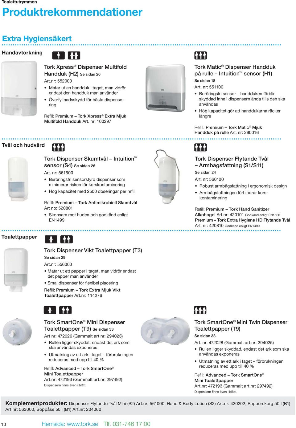 nr: 100297 Tork Matic Dispenser Handduk på rulle Intuition sensor (H1) Se sidan 18 Art.