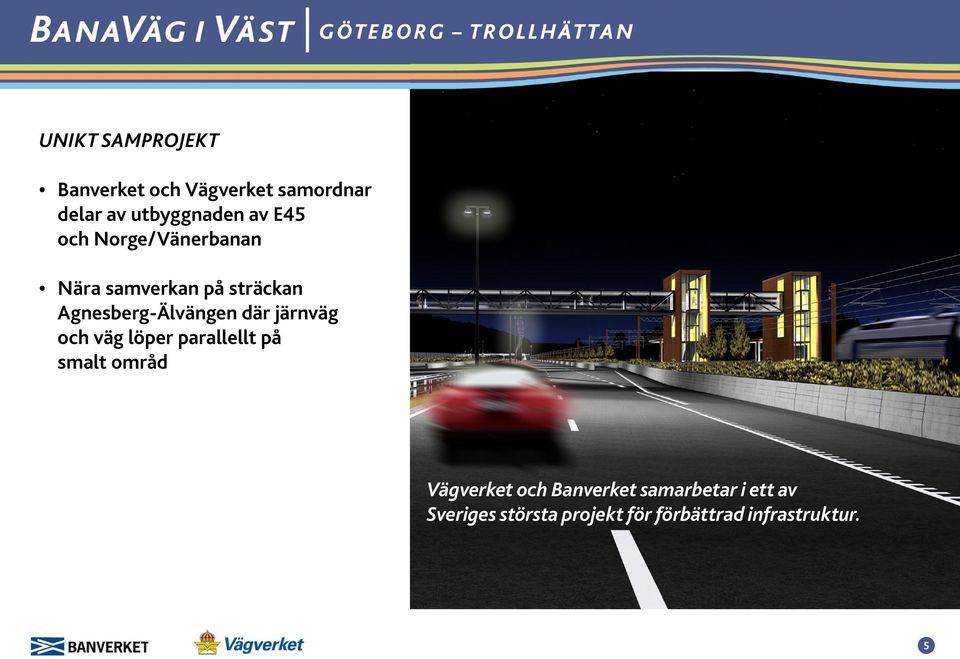 järnväg och väg löper parallellt på smalt områd Vägverket och Banverket