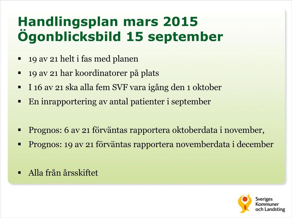 inrapportering av antal patienter i september Prognos: 6 av 21 förväntas rapportera