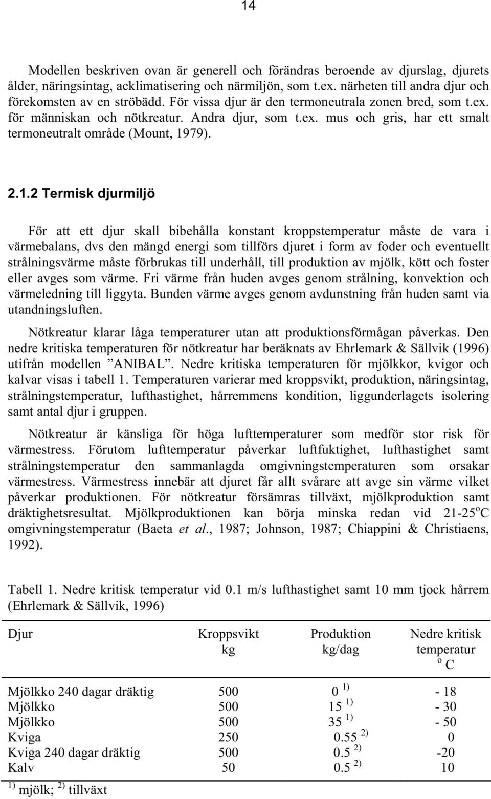 2.1.2 Termisk djurmiljö För att ett djur skall bibehålla konstant kroppstemperatur måste de vara i värmebalans, dvs den mängd energi som tillförs djuret i form av foder och eventuellt strålningsvärme