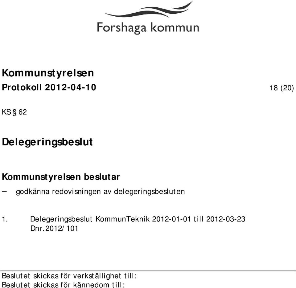 Delegeringsbeslut KommunTeknik 2012-01-01 till 2012-03-23 Dnr.