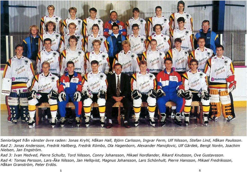 Engström. Rad 3: Ivan Medved, Pierre Schultz, Tord Nilsson, Conny Johansson, Mikael Nordlander, Rikard Knutsson, Ove Gustavsson.