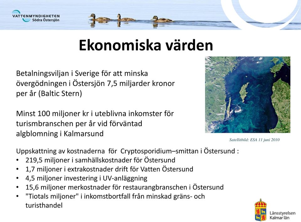 219,5 miljoner i samhällskostnader för Östersund 1,7 miljoner i extrakostnader drift för Vatten Östersund 4,5 miljoner investering i UV-anläggning 15,6