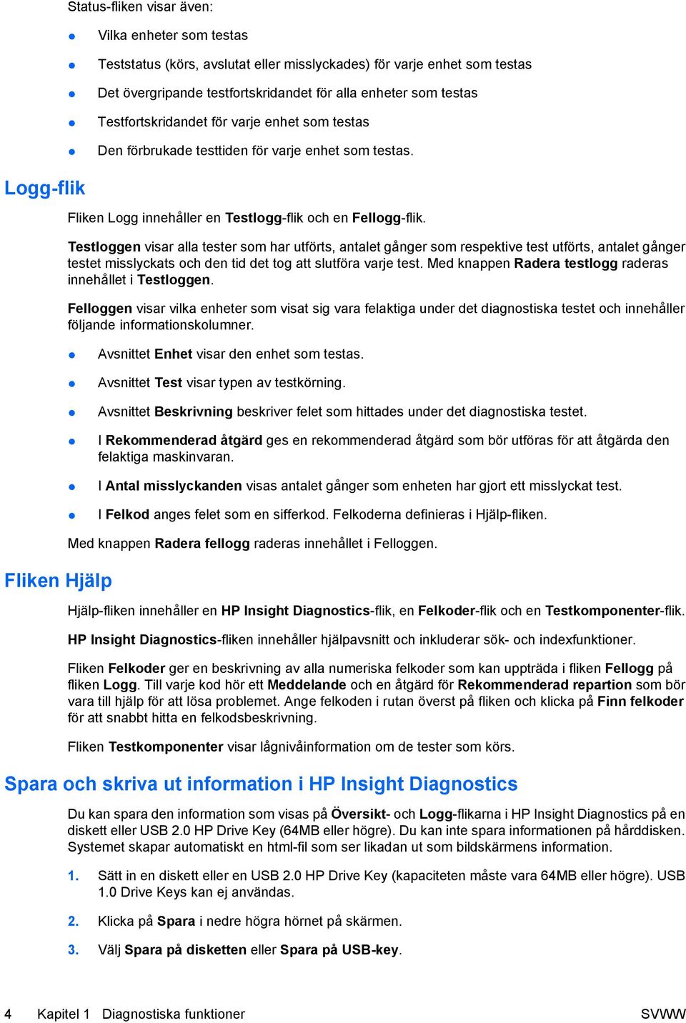 Testloggen visar alla tester som har utförts, antalet gånger som respektive test utförts, antalet gånger testet misslyckats och den tid det tog att slutföra varje test.