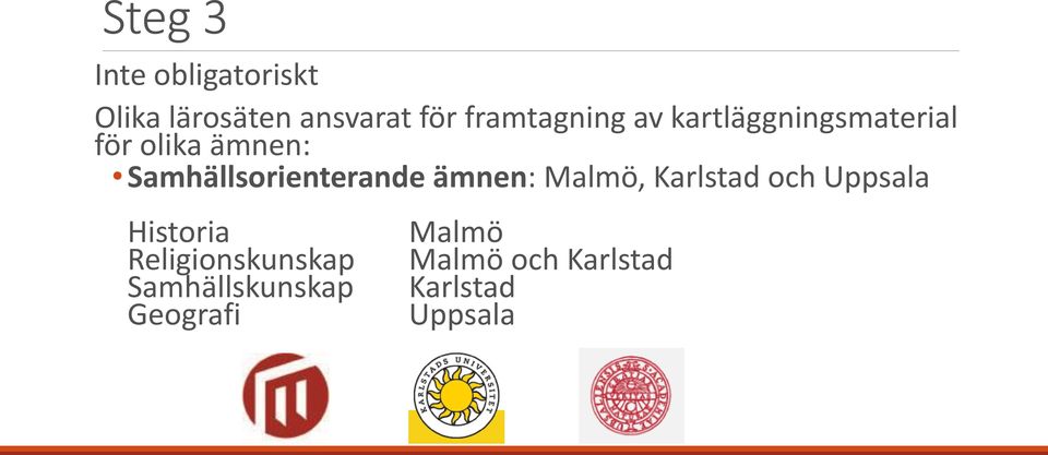 Samhällsorienterande ämnen: Malmö, Karlstad och Uppsala Historia