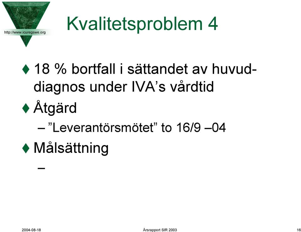 Leverantörsmötet to 16/9 04 Målsättning 95 % av