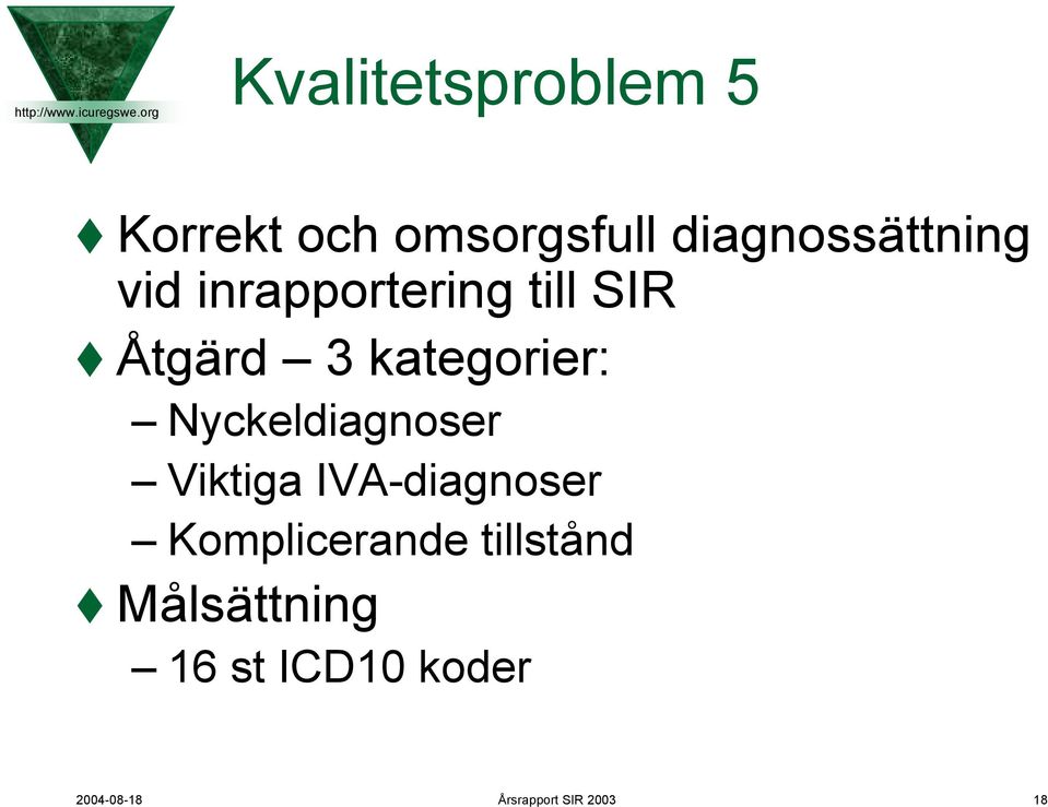 Nyckeldiagnoser Viktiga IVA-diagnoser Komplicerande