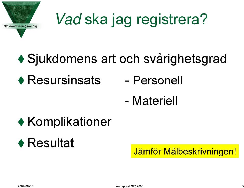 Resursinsats Komplikationer Resultat -