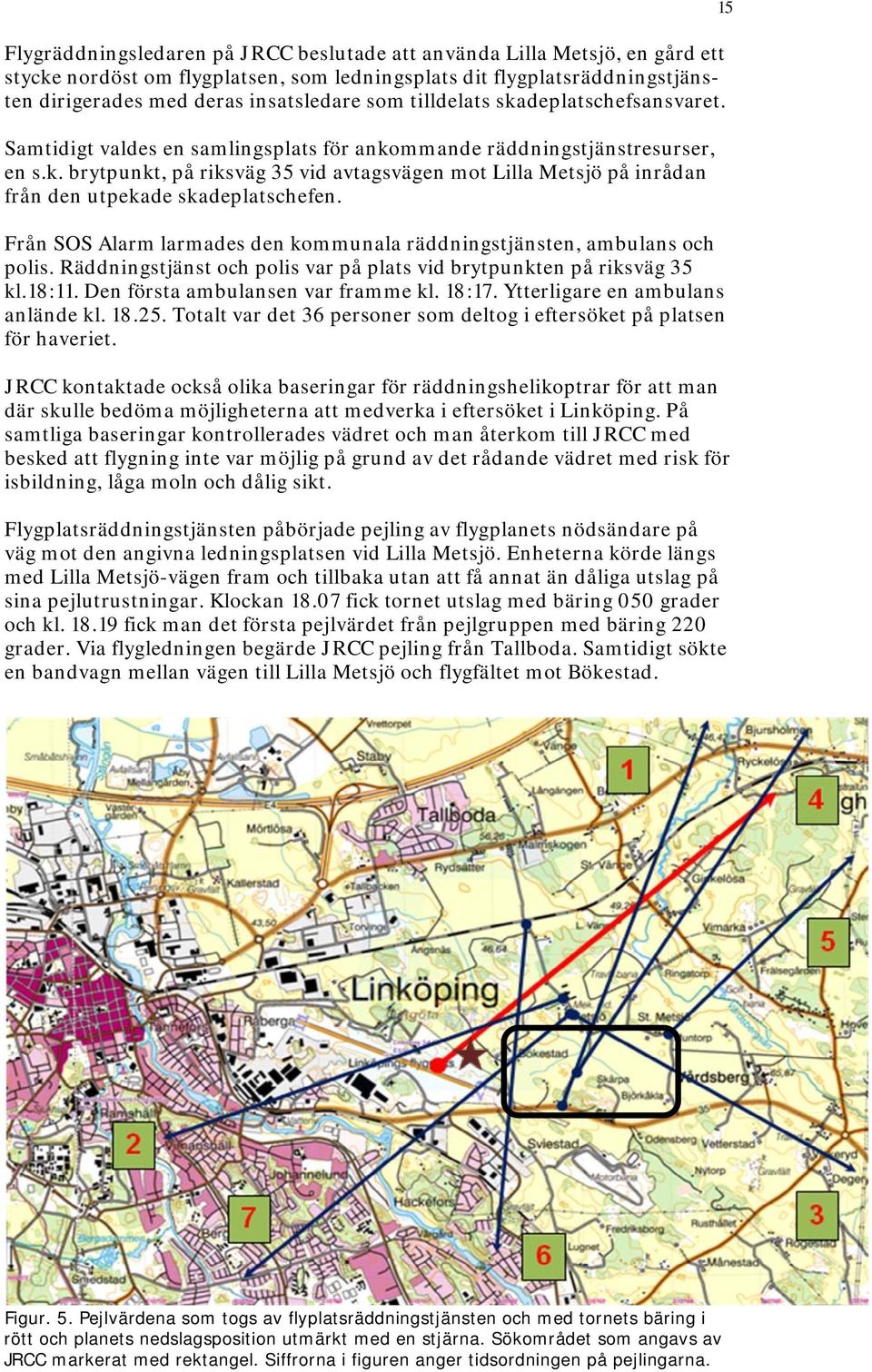 Från SOS Alarm larmades den kommunala räddningstjänsten, ambulans och polis. Räddningstjänst och polis var på plats vid brytpunkten på riksväg 35 kl.18:11. Den första ambulansen var framme kl. 18:17.