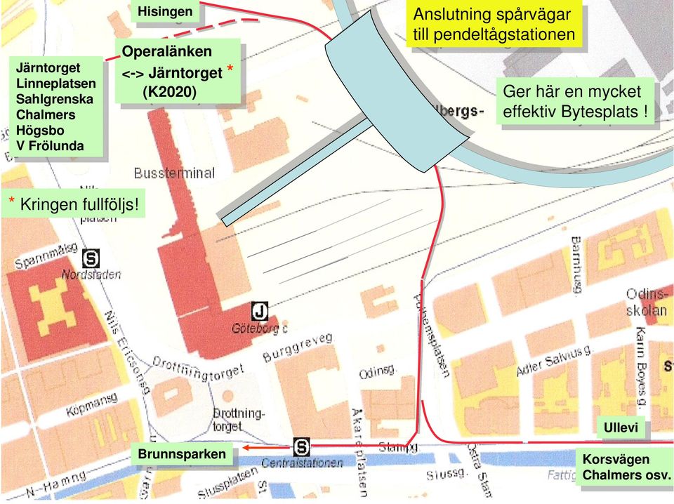 Anslutning spårvägar till till pendeltågstationen Ger Ger här här en en mycket mycket effektiv effektiv