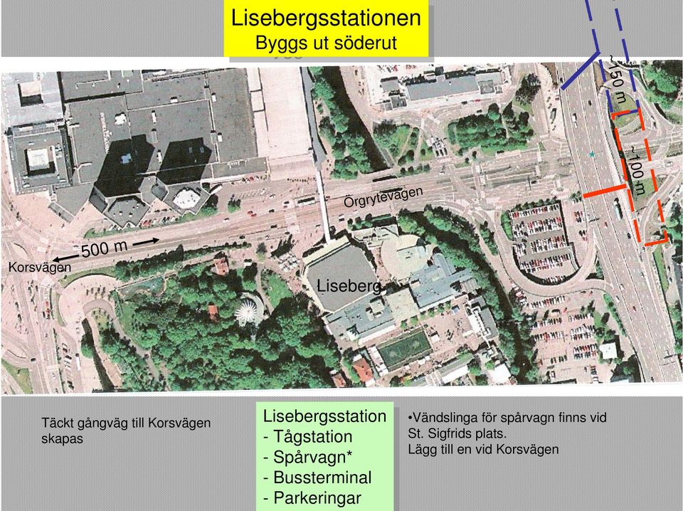 Lisebergsstation --Tågstation --Spårvagn* --Bussterminal --Parkeringar