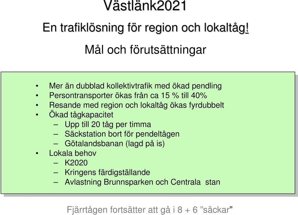 40% Resande med region och lokaltåg ökas fyrdubbelt Ökad tågkapacitet Upp till 20 tåg per timma Säckstation bort