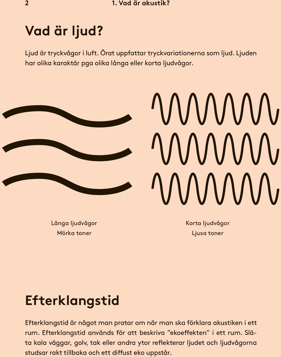 Långa ljudvågor Korta ljudvågor Mörka toner Ljusa toner Efterklangstid Efterklangstid är något man pratar om när man ska