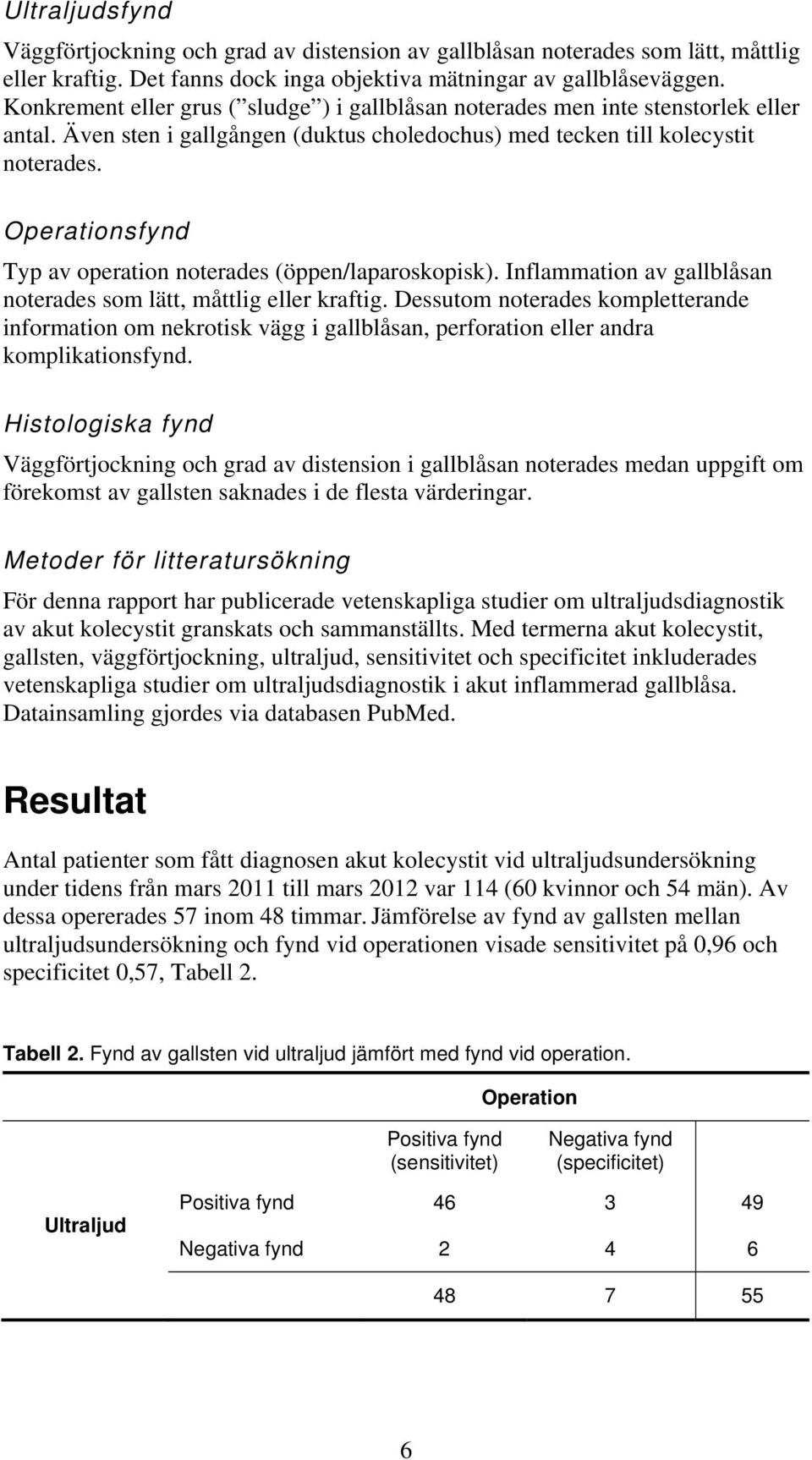 Operationsfynd Typ av operation noterades (öppen/laparoskopisk). Inflammation av gallblåsan noterades som lätt, måttlig eller kraftig.