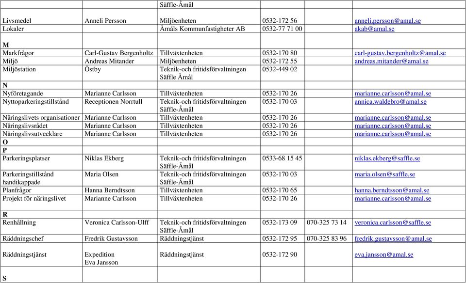 se Miljöstation Östby Teknik-och fritidsförvaltningen 0532-449 02 Säffle Åmål N Nyföretagande Marianne Carlsson Tillväxtenheten 0532-170 26 marianne.carlsson@amal.