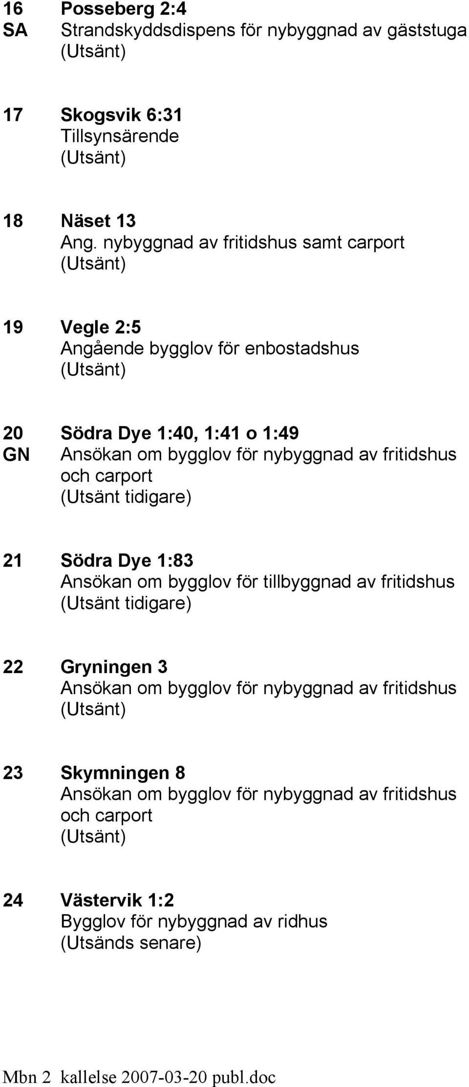 1:49 och carport (Utsänt tidigare) 21 Södra Dye 1:83 Ansökan om bygglov för tillbyggnad av fritidshus (Utsänt