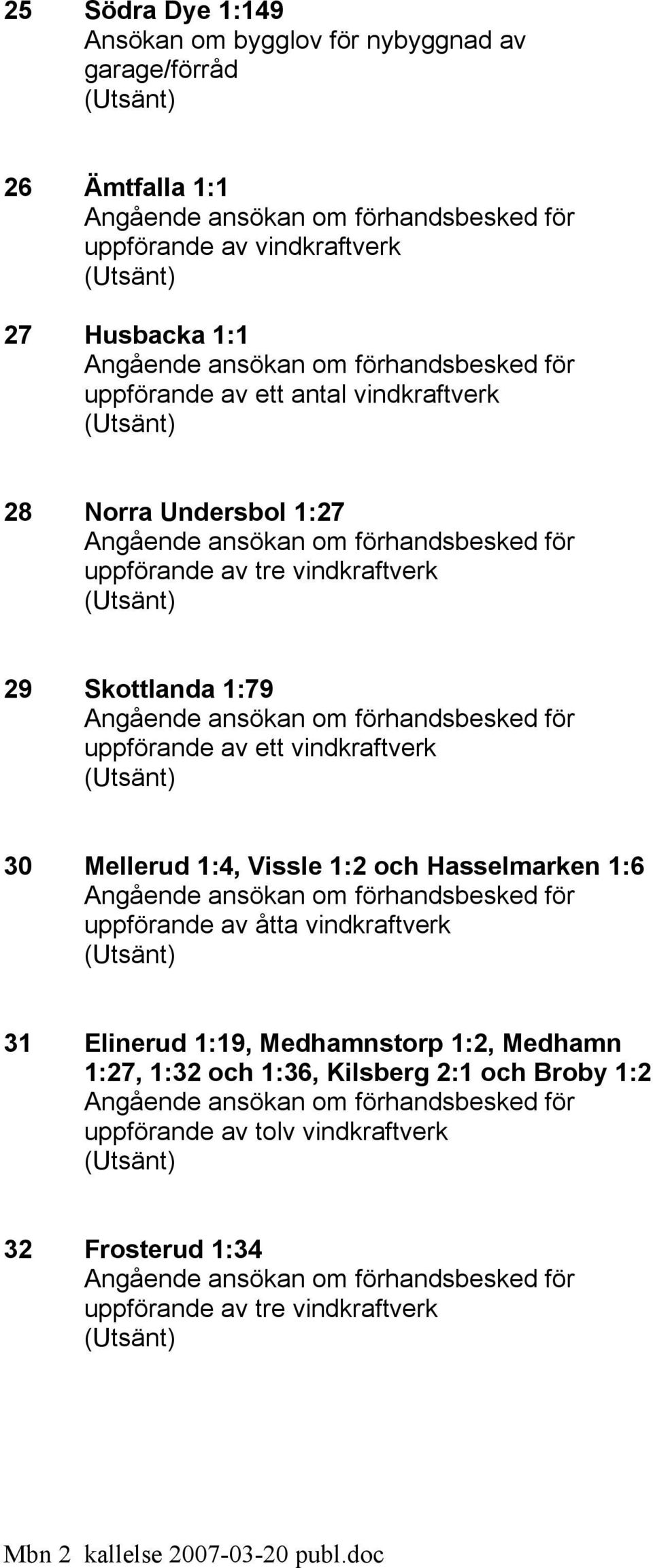 vindkraftverk 30 Mellerud 1:4, Vissle 1:2 och Hasselmarken 1:6 uppförande av åtta vindkraftverk 31 Elinerud 1:19,