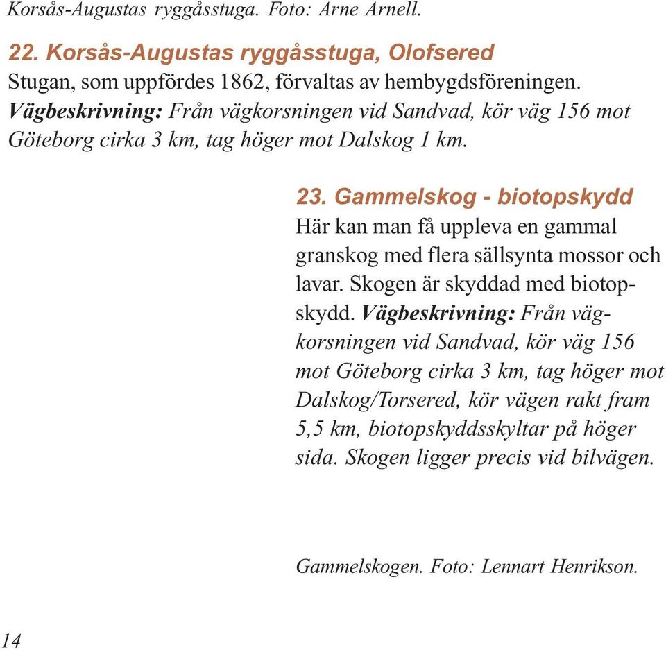 Gammelskog - biotopskydd Här kan man få uppleva en gammal granskog med flera sällsynta mossor och lavar. Skogen är skyddad med biotopskydd.