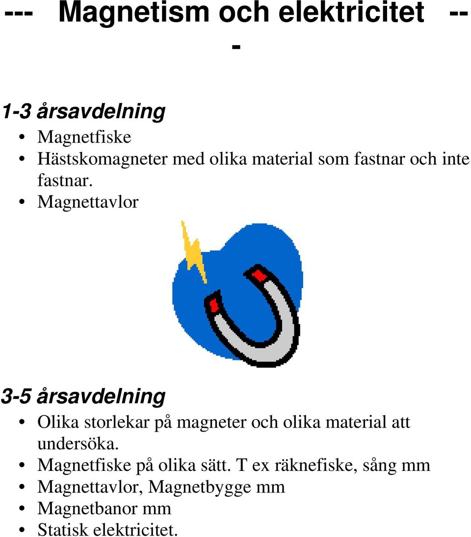 Magnettavlor 3-5 årsavdelning Olika storlekar på magneter och olika material att