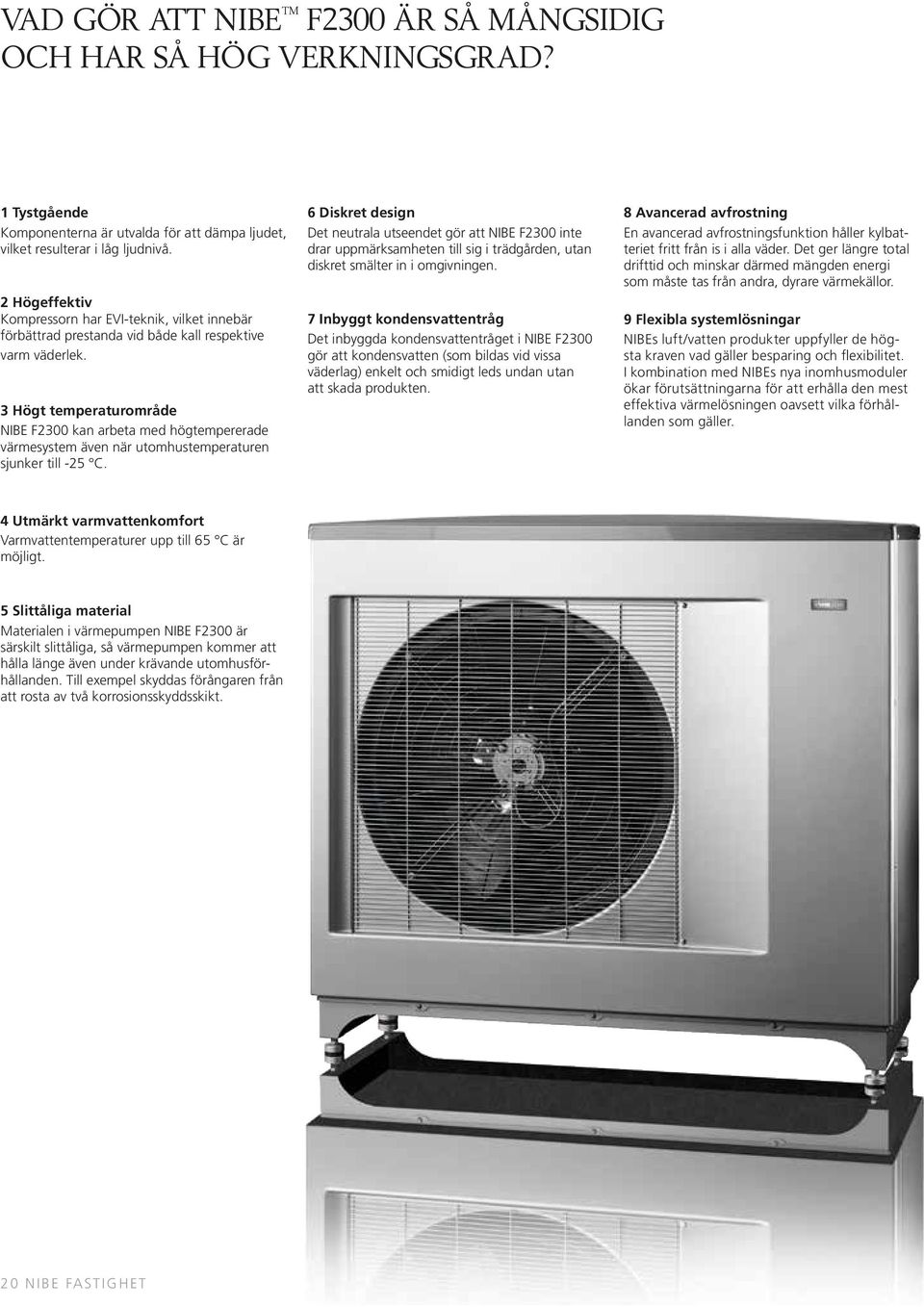 3 Högt temperaturområde NIBE F2300 kan arbeta med högtempererade värmesystem även när utomhustemperaturen sjunker till -25 C.