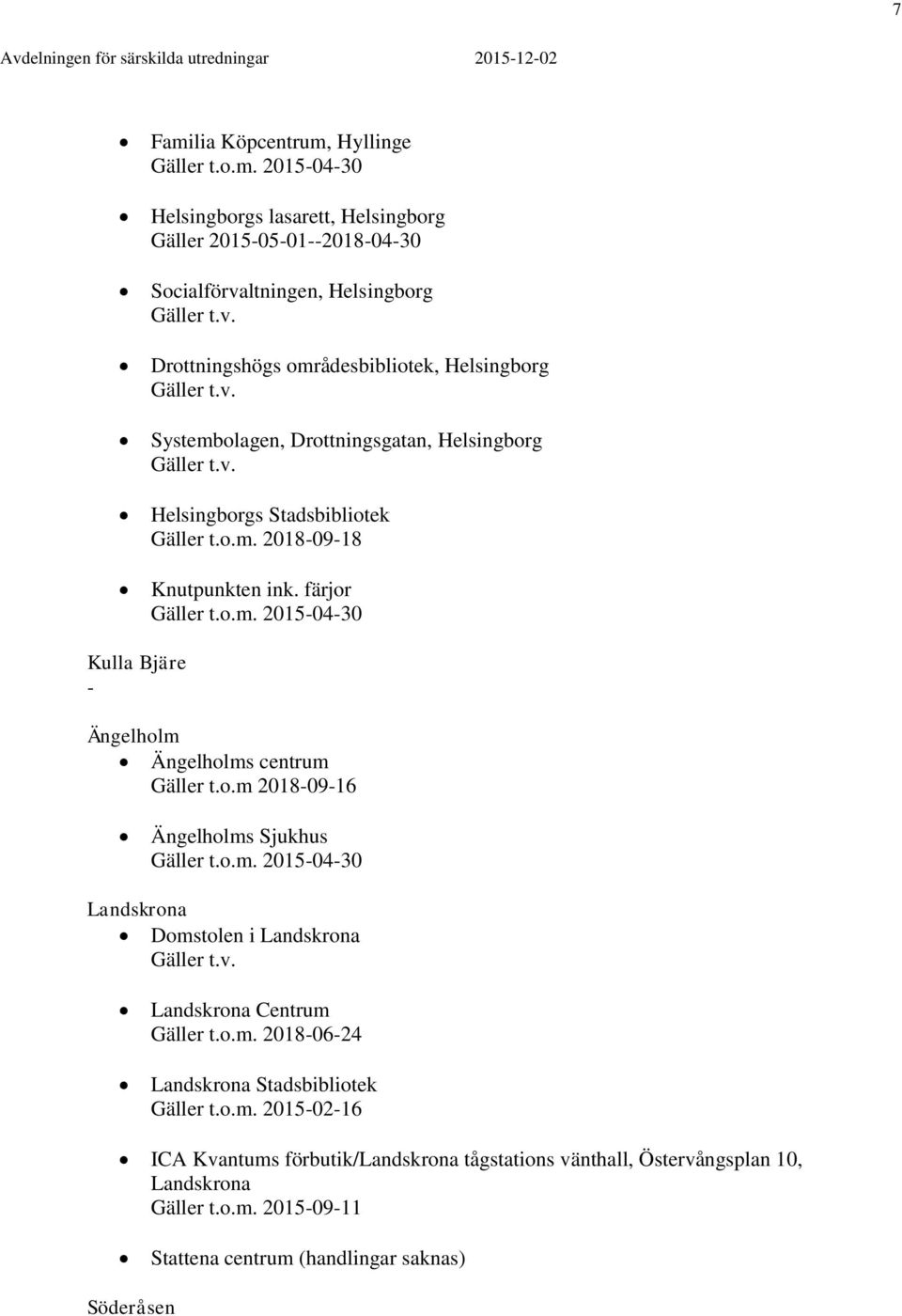 färjor Kulla Bjäre Ängelholm Ängelholms centrum Gäller t.o.m 20180916 Ängelholms Sjukhus Landskrona Domstolen i Landskrona Landskrona Centrum Gäller t.o.m. 20180624 Landskrona Stadsbibliotek Gäller t.