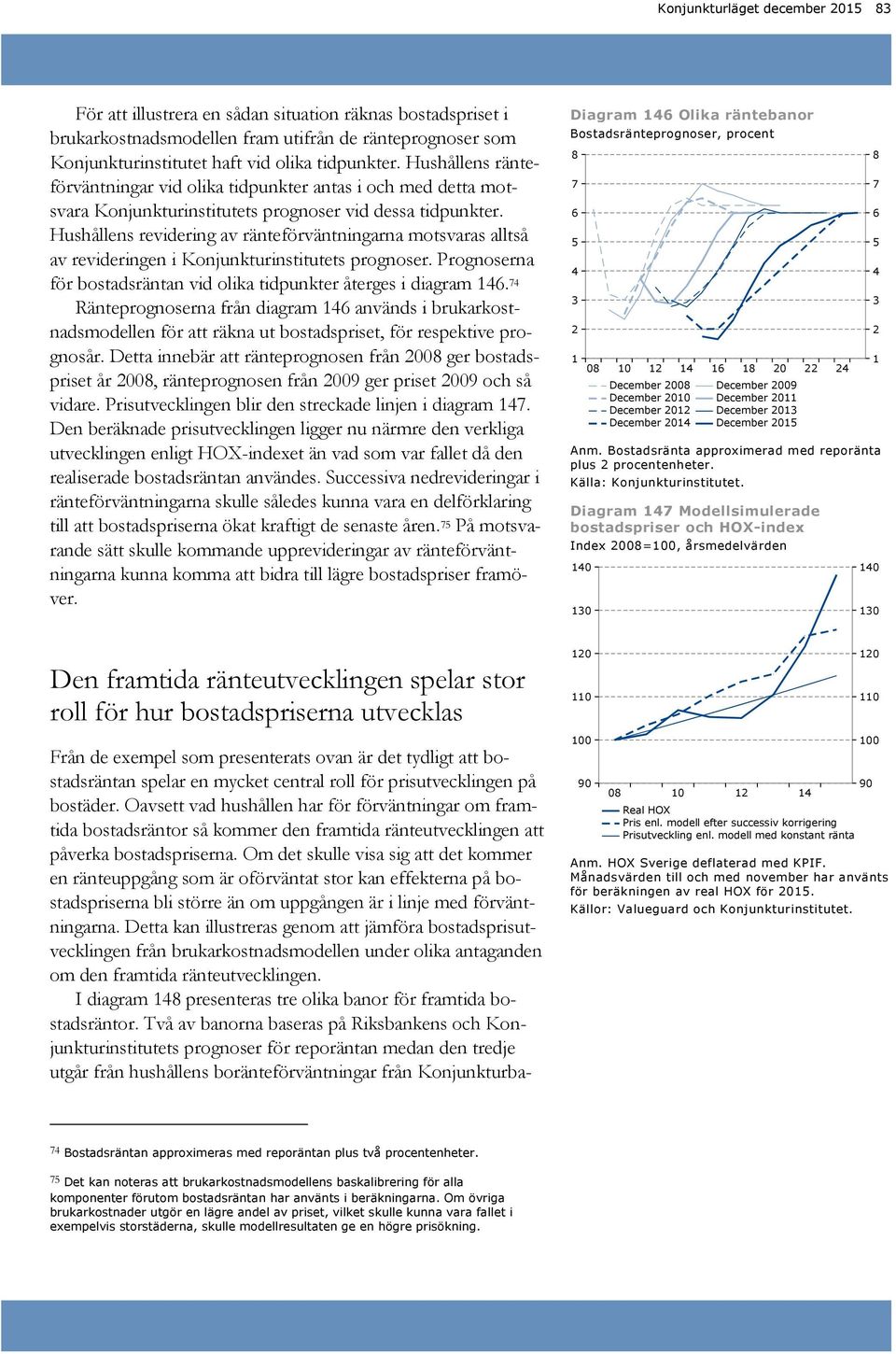 Hushållens revidering av ränteförväntningarna motsvaras alltså av revideringen i Konjunkturinstitutets prognoser. Prognoserna för bostadsräntan vid olika tidpunkter återges i diagram.