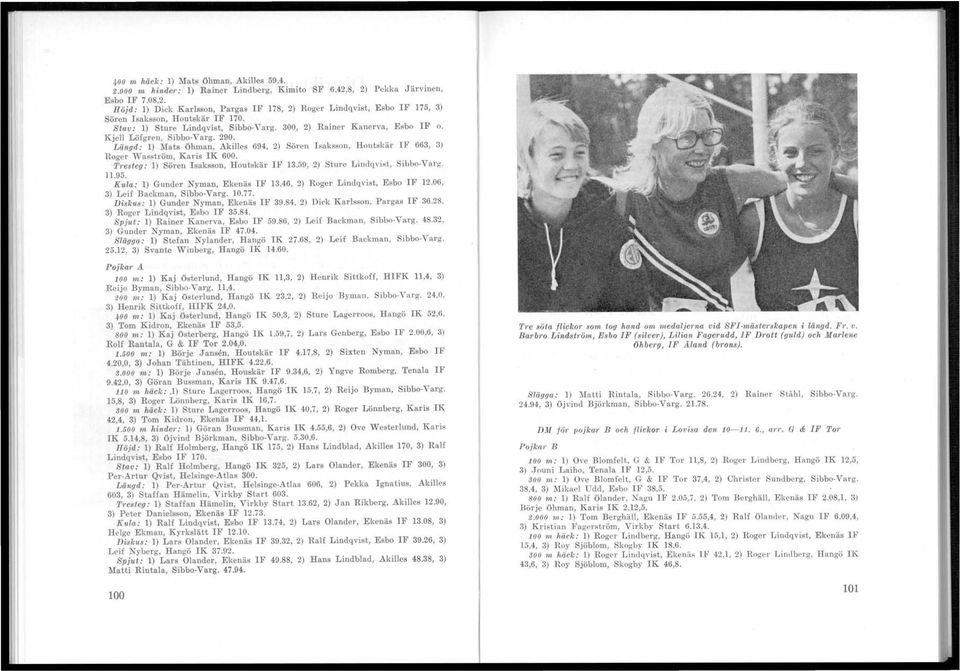 Kjell Löfgren, Sibbo-Varg. 290. Längd: 1) Mats öhman, Akilles 694, 2) Sören Isaksson, Houtskär IF 663, 3) Roger Wasström, Karis IK 600. 2'resteg: 1) Sören Isaksson, Houtskär IF 13.