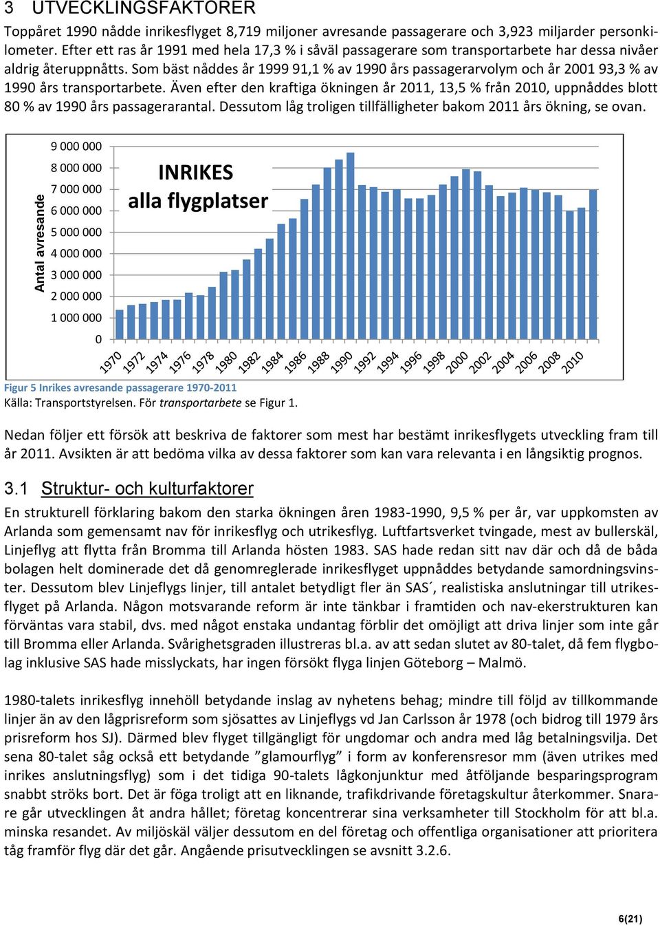 Som bäst nåddes år 1999 91,1 % av 1990 års passagerarvolym och år 2001 93,3 % av 1990 års transportarbete.