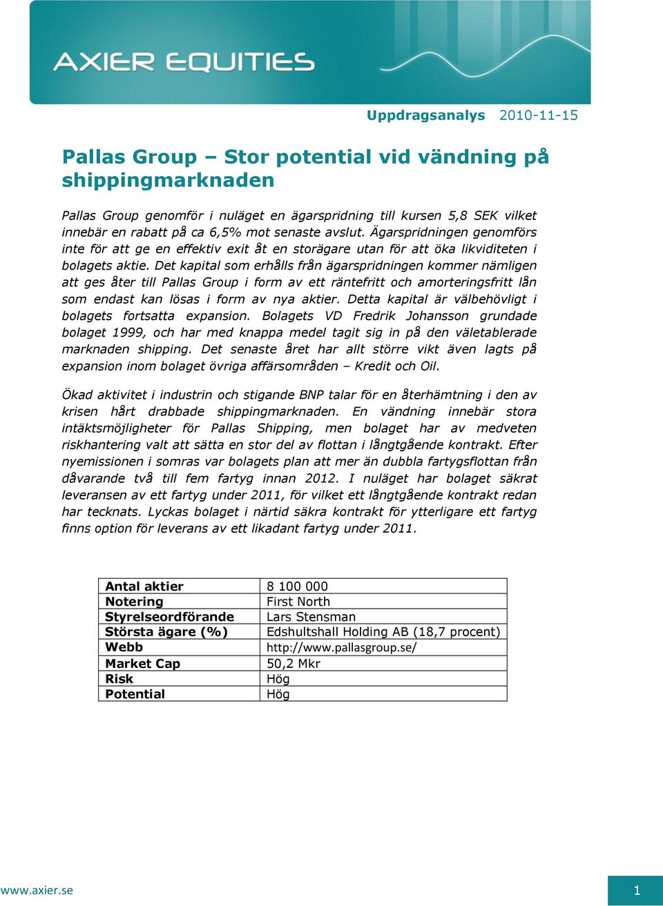 Pallas Group Stor potential vid vändning på shippingmarknaden - PDF Free  Download