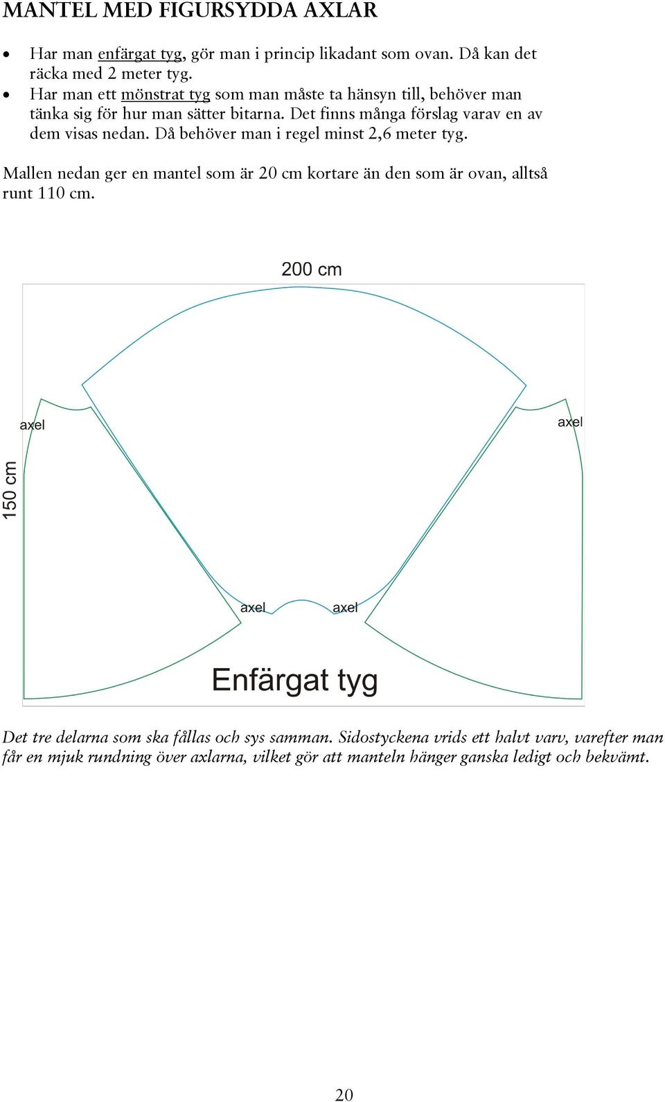 Det finns många förslag varav en av dem visas nedan. Då behöver man i regel minst 2,6 meter tyg.