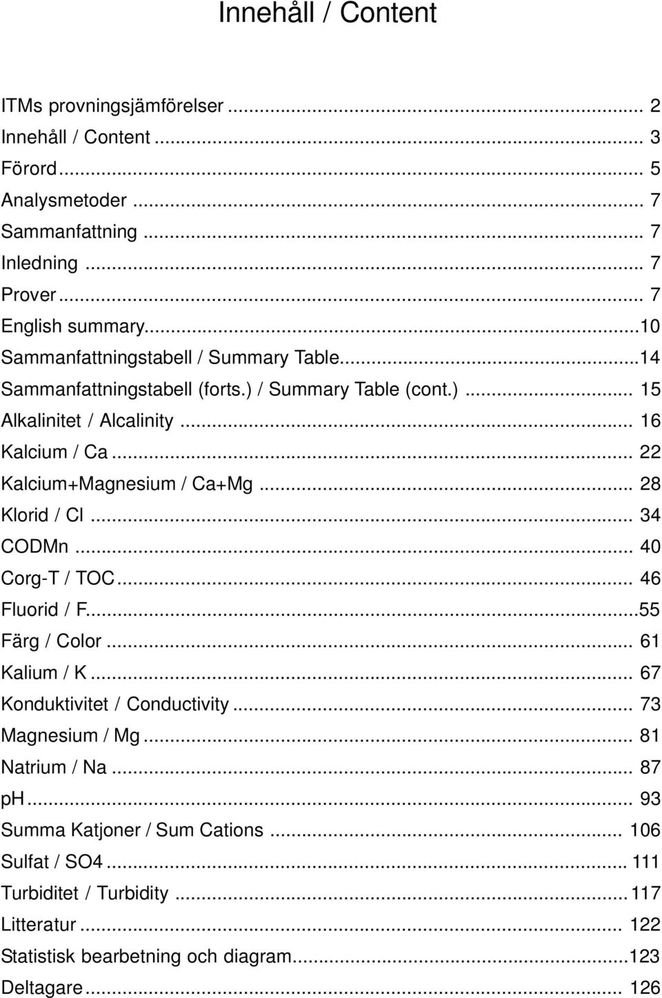 .. 22 Kalcium+Magnesium / Ca+Mg... 28 Klorid / Cl... 34 CODMn... 4 Corg-T / TOC... 46 Fluorid / F...55 Färg / Color... 61 Kalium / K... 67 Konduktivitet / Conductivity.
