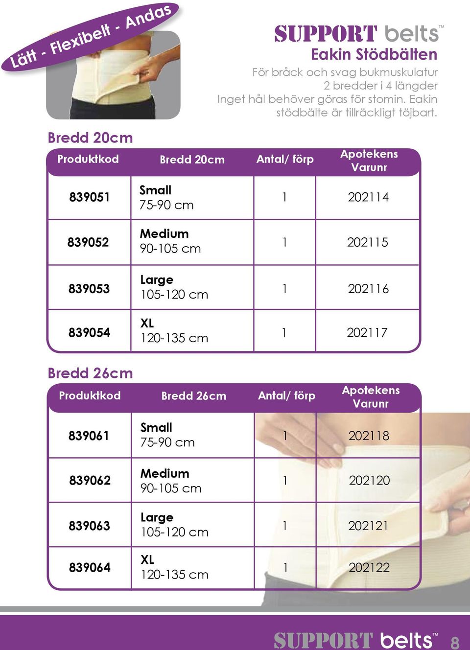 8390 Small 7-90 cm 2024 83902 Medium 90-0 cm 202 83903 Large 0-20 cm 2026 83904 20-3 cm 2027 Bredd 26cm Produktkod