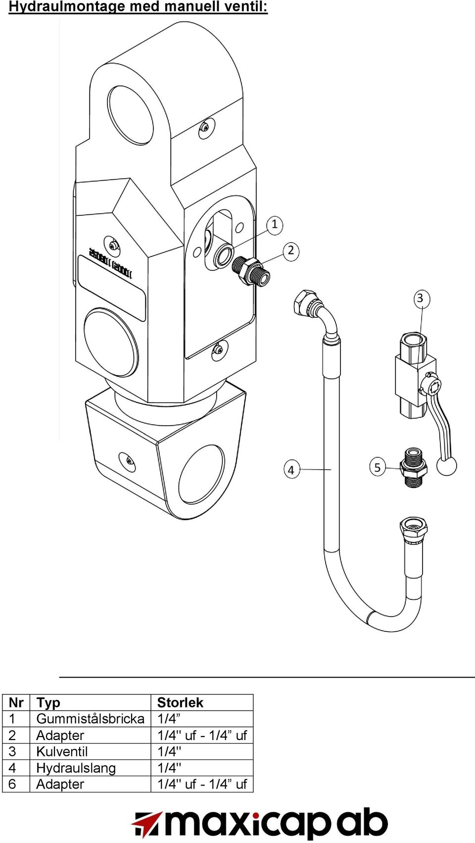 Adapter 1/4" uf - 1/4 uf 3 Kulventil