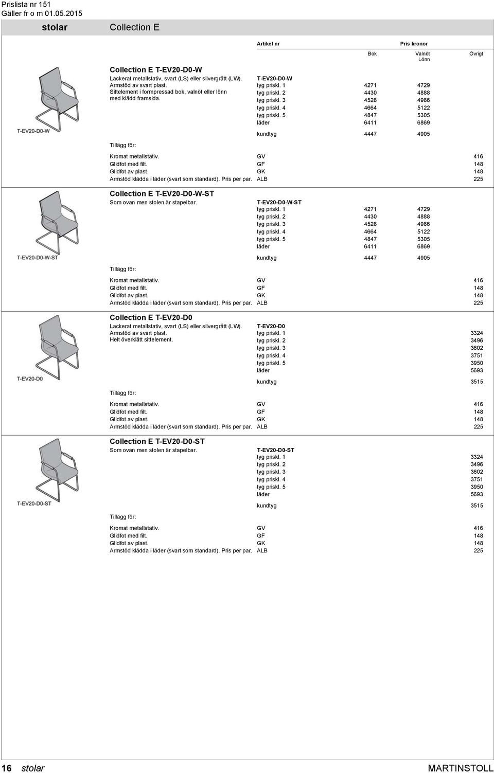 5 4847 5305 läder 6411 6869 kundtyg 4447 4905 Kromat metallstativ. GV 416 Glidfot av plast. GK 148 Armstöd klädda i läder (svart som standard). Pris per par.